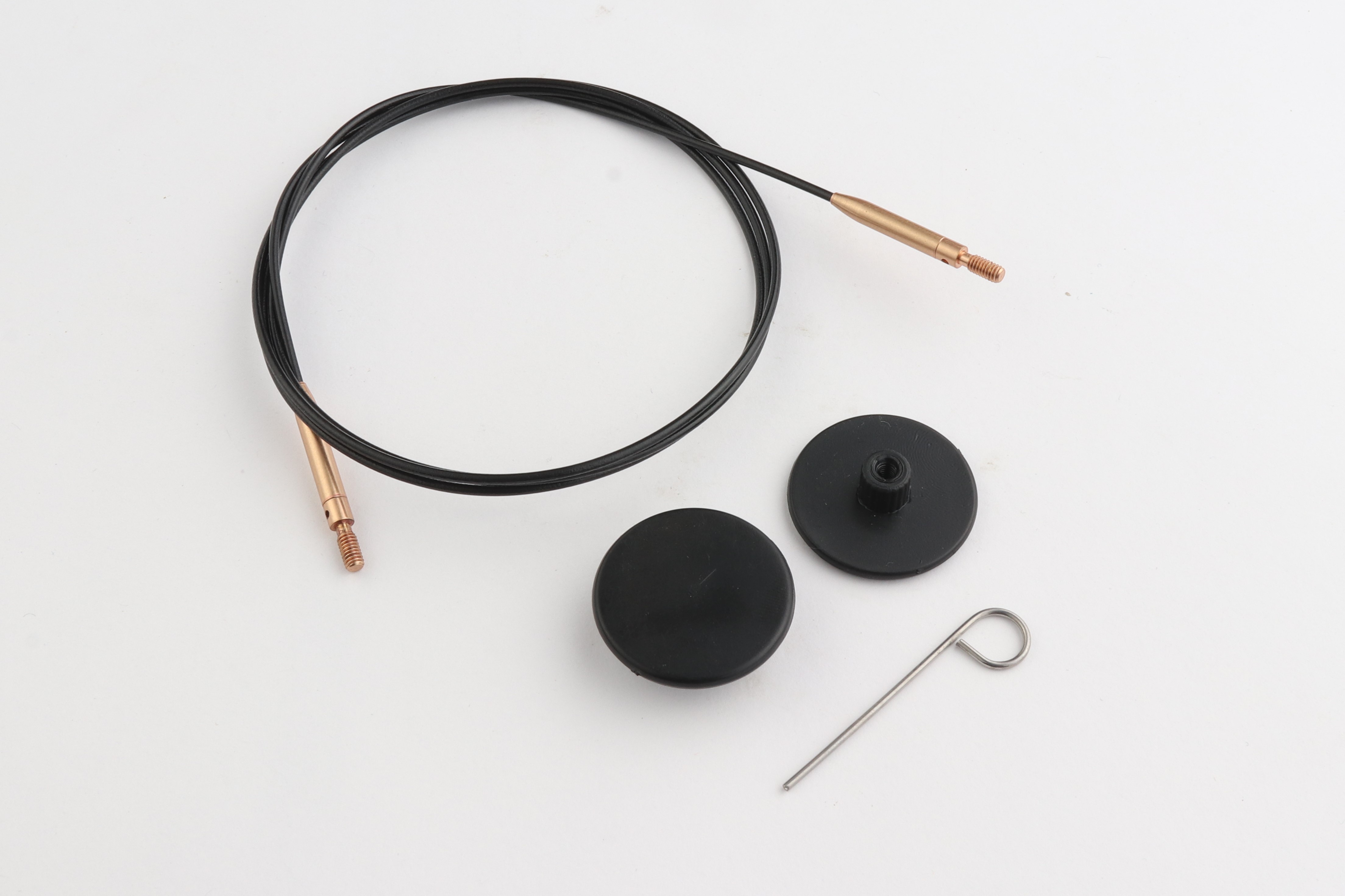 Набор: черный тросик 76 см (100 см) с соед. матовое золото, 2 заглушки и каб. ключик KnitPro, 10585