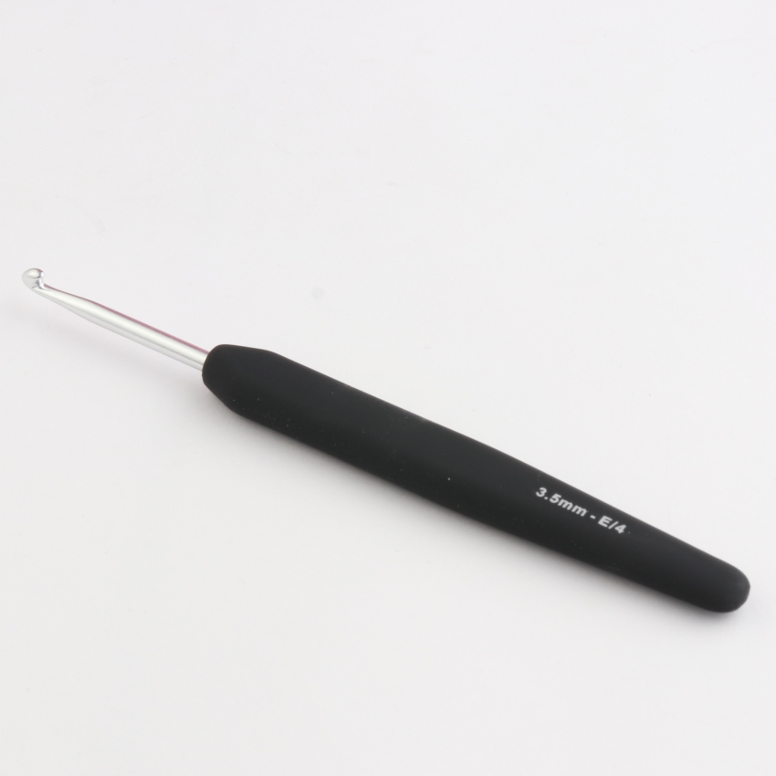 Крючок алюминиевый для вязания с эргономичной черной ручкой, серебристый цвет, 3,50мм, KnitPro,30814