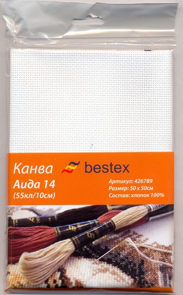 Канва Aida 14 "Bestex" 100% хлопок, 50*50 см, цв. белый