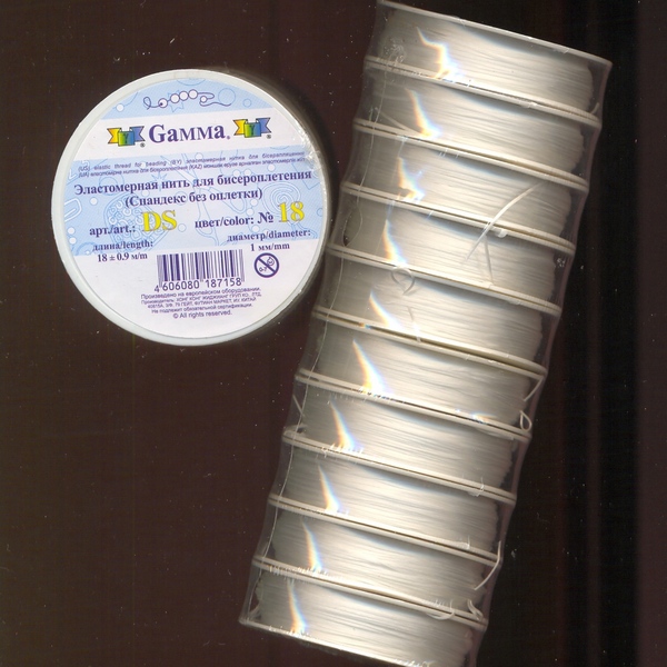 Спандекс без оплетки "Gamma" DS d=1 мм, 10 шт. х 18 м ± 0.9 м, №18 белый