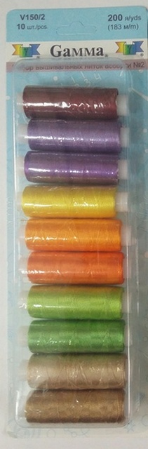 Нитки для вышивания "Gamma" V150/2 ассорти 100% вискоза, 10 х 200я/183 м, ассорти № 2