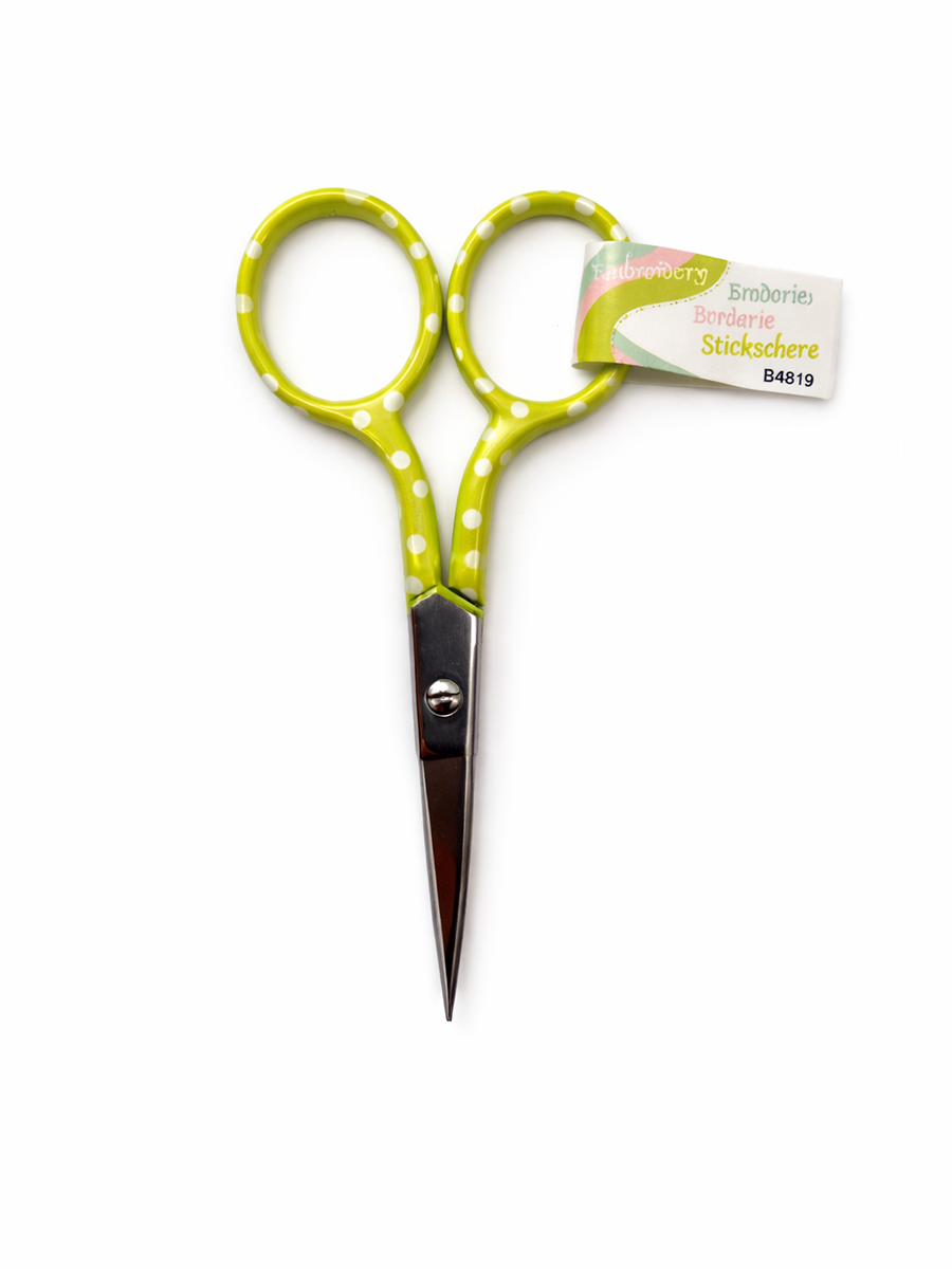Ножницы для вышивания "Горошки" "Hemline" B4819, зеленые/лайм, 9,3 см