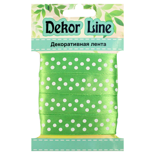 Лента атласная 'Горошек', 15 мм*3 м зеленый
