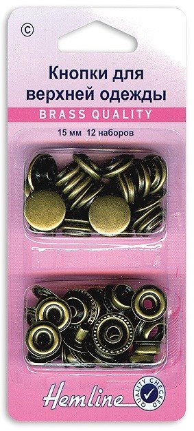 Кнопки для одежды HEMLINE 405R.A античная латунь металл 15 мм, 12 шт.