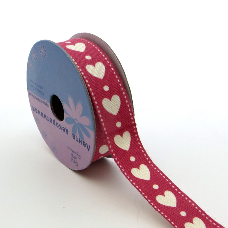 Лента декоративная "Рукоделие" PCRN-004 Сердечки-2 (красн.)15мм х 3м