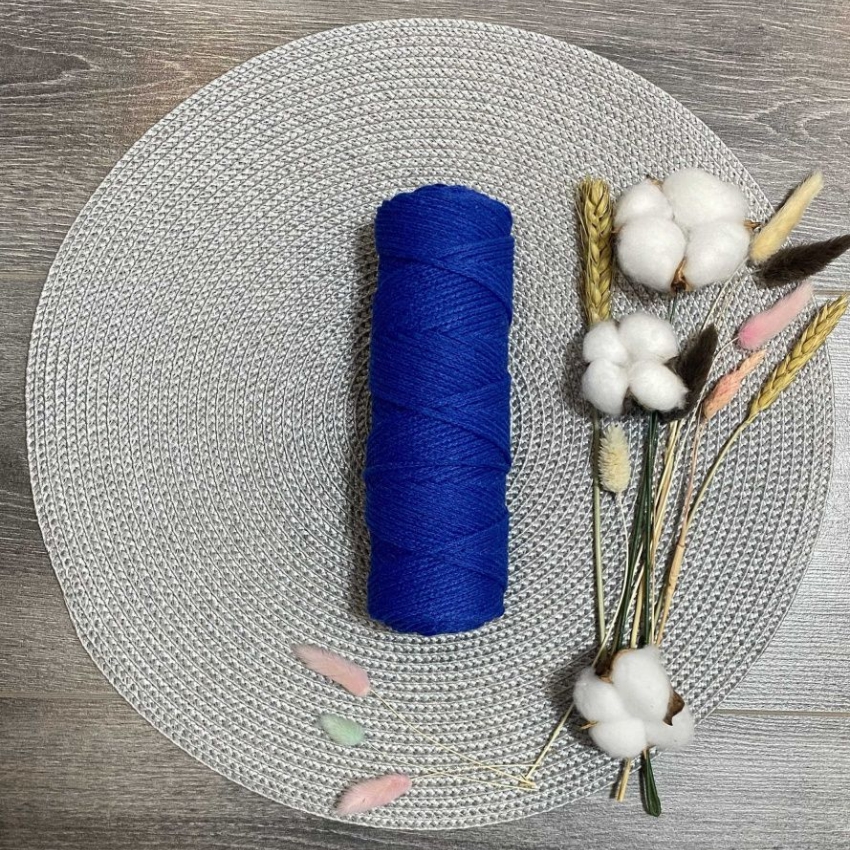 Шнур хлопковый 3 мм без сердечника (синий) 50м 