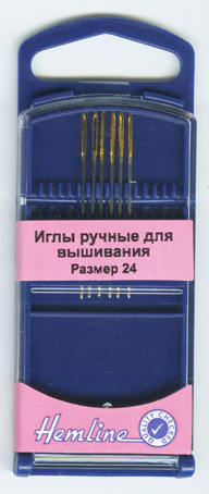 Иглы для вышивания "Hemline" 283G.24 с закруглённым кончиком в пластиковом контейнере №24, 6 шт 