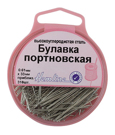 Булавки-гвоздики «Hemline» 716 в пластиковом круглом контейнере (ок.310 шт) 33мм х 0,61мм 