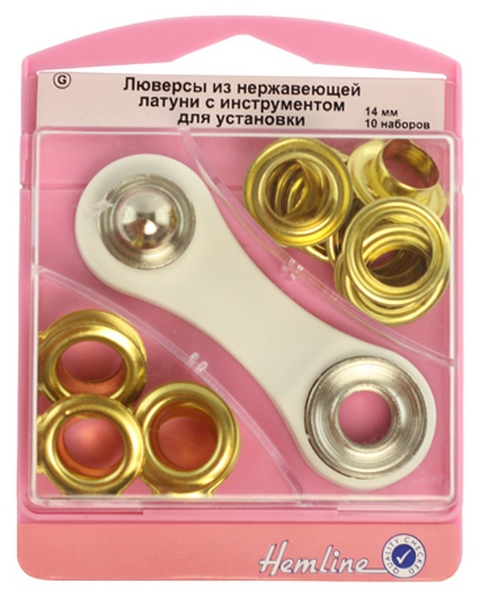 Люверсы "Hemline" с инструментом для установки 438P.14.G 14 мм серии "G", золото