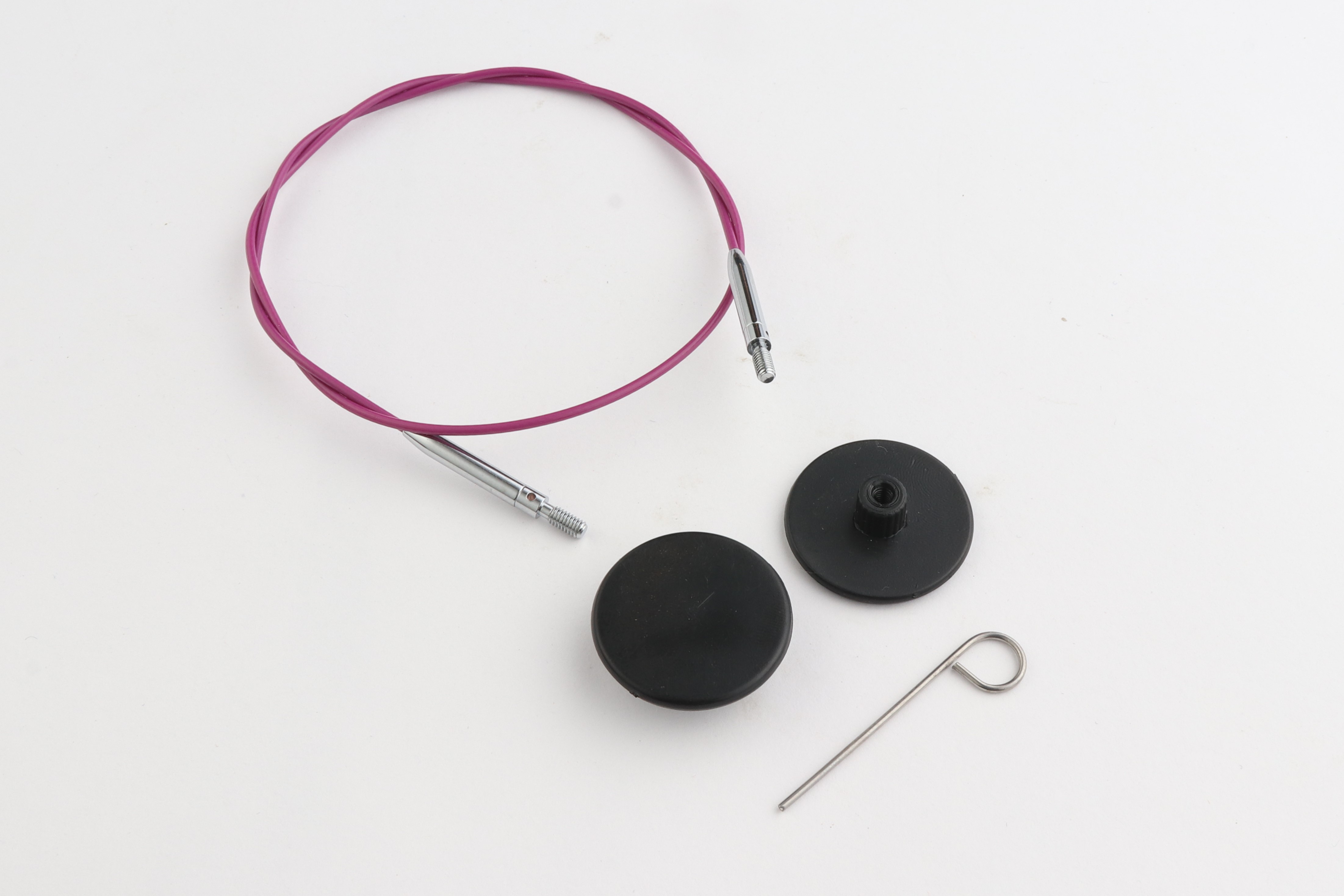 Набор: фиолетовый вращающийся (на 360°) стальной тросик 35см (60см), 2 заглушки и кабельный ключик