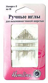 Иглы ручные "Hemline" 200.510 для вышивания N5-10 блистер 16 шт.