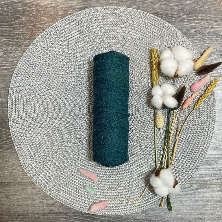 Шнур хлопковый 3 мм без сердечника (изумруд) 50м 