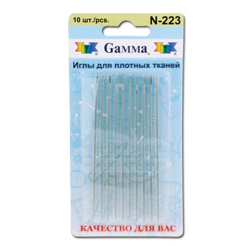 Иглы  ручные "Gamma" N-223 для плотных тканей 10 шт. блистер 
