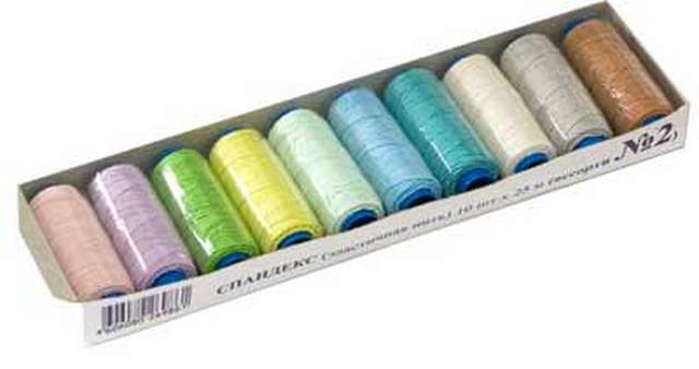 Нитки швейные эластичные "Gamma" ЕТ-10 Спандекс, 10 х 25 м, №2 ассорти