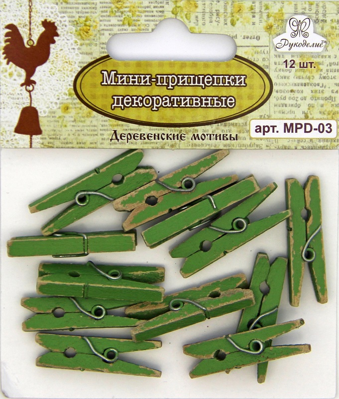 Мини-прищепки декоративные Рукоделие™ "Деревенские мотивы" (12шт.) Мини-прищепки декоративные Рукоделие™ "Деревенские мотивы" (12шт.)