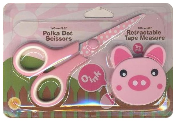 Набор ножницы и лента-рулетка Hemline BT4798.P «Хрюшка», блистер