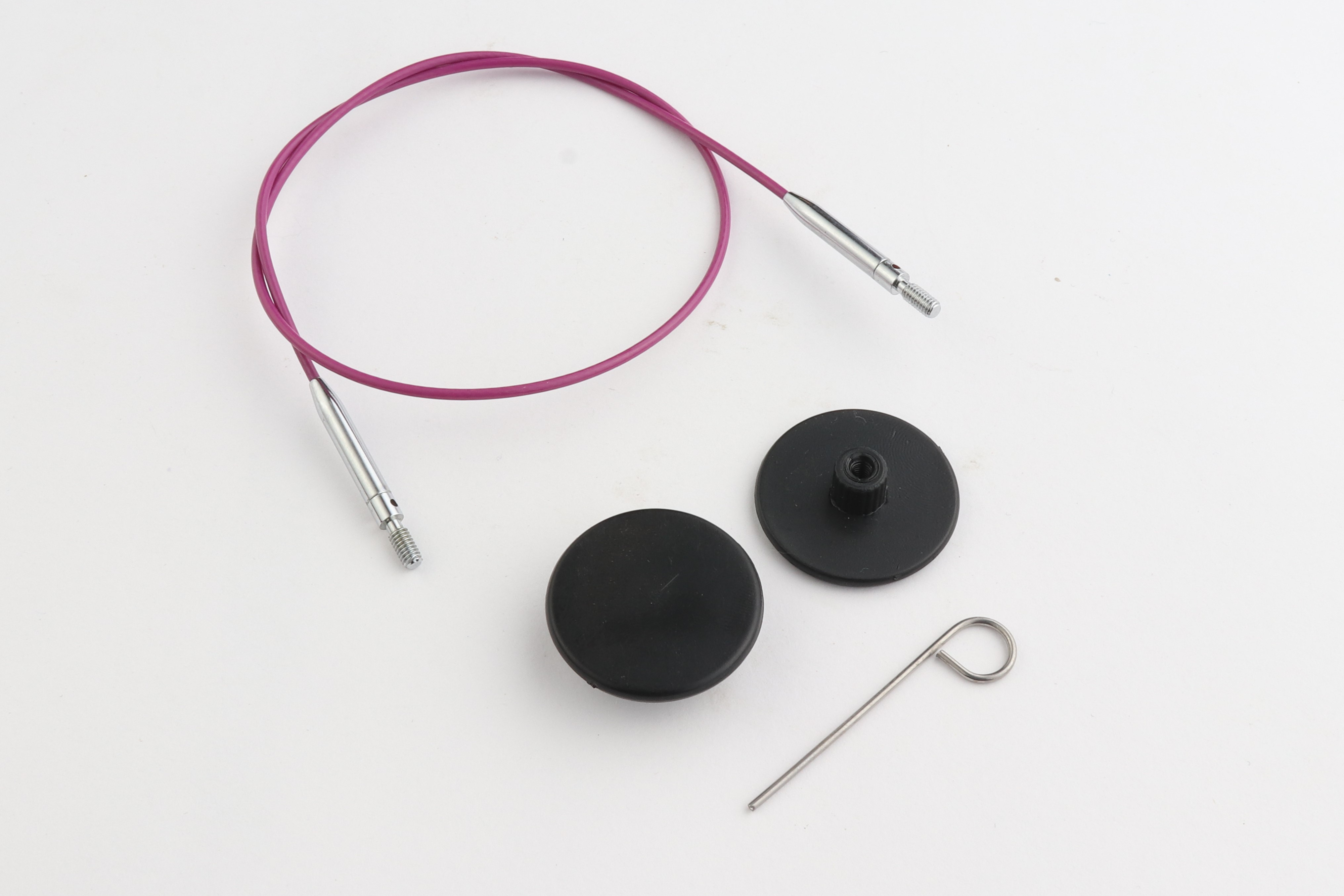 Набор: фиолетовый вращающийся (на 360°) стальной тросик 28см (50см), 2 заглушки и кабельный ключик