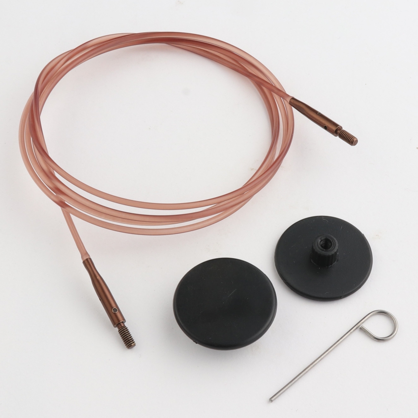 Набор: коричневый тросик94см (120см), заглушки и кабельный ключик KnitPro, 31296