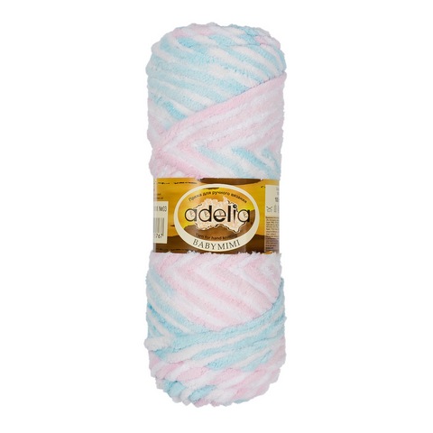 BABY MIMI, пряжа для руч. вязания 100% полиэстер 5 шт.*100 г 80 м №03 белый-голуб.-св.розов.-розовый