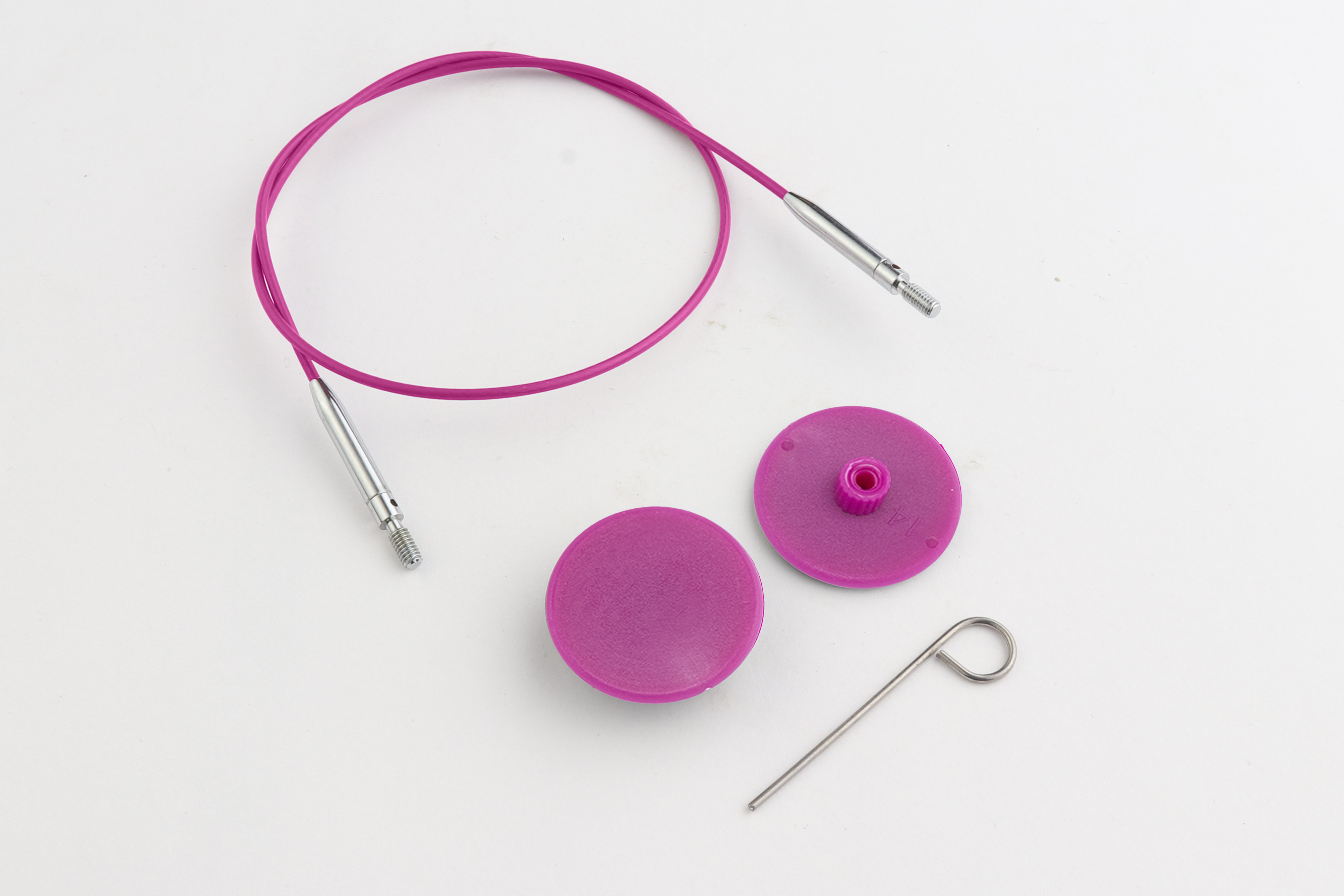 Набор: фиолетовый вращающийся (на 360°) стальной тросик 28см (50см), 2 заглушки и кабельный ключик