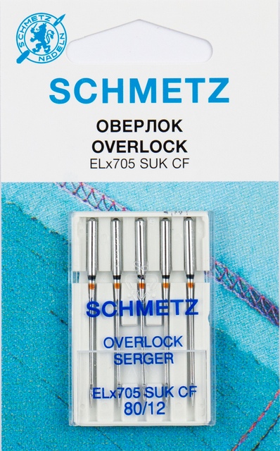 Иглы оверлок для плоск. машин ,хром ELx705 SUK CF № 80/12, 5 шт. Schmetz 0701492