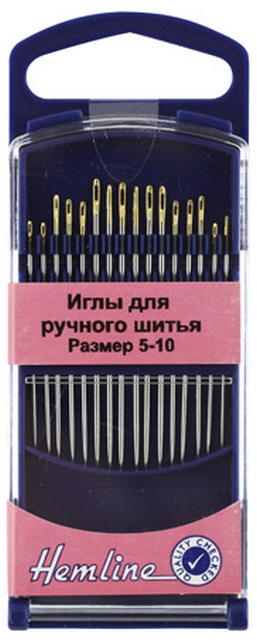 Иглы ручные "Hemline" 288G.510 с острым кончиком в пластиковом контейнере,№5-10 16 шт.