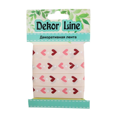 Лента репсовая "Орнамент Сердца", 15мм*3м цв. бежевый