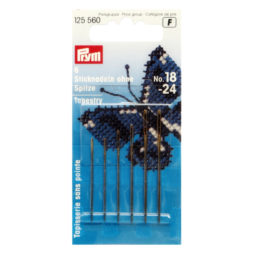 Иглы для вышивки со скругленным острием, с золотстым ушком сталь № 18-24 серебр.цв. в ассортименте