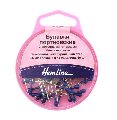 Булавки портновские с фигурными головками, «Hemline» 721 42 мм, 60 шт., синий
