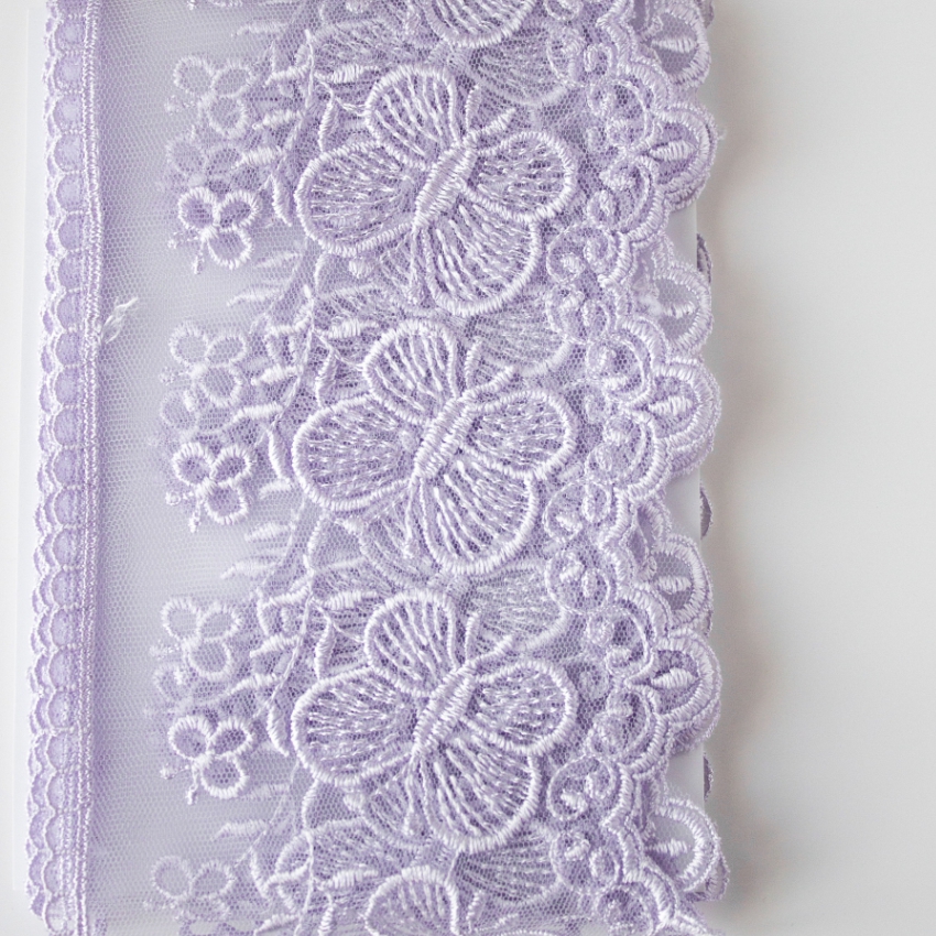 Кружево на жесткой сетке, P3415 сиреневый 12*220 см