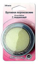 Булавки портновские «Hemline» 704 в круглом контейнере с подушечкой (ок. 350 шт), 25мм х 0,65мм