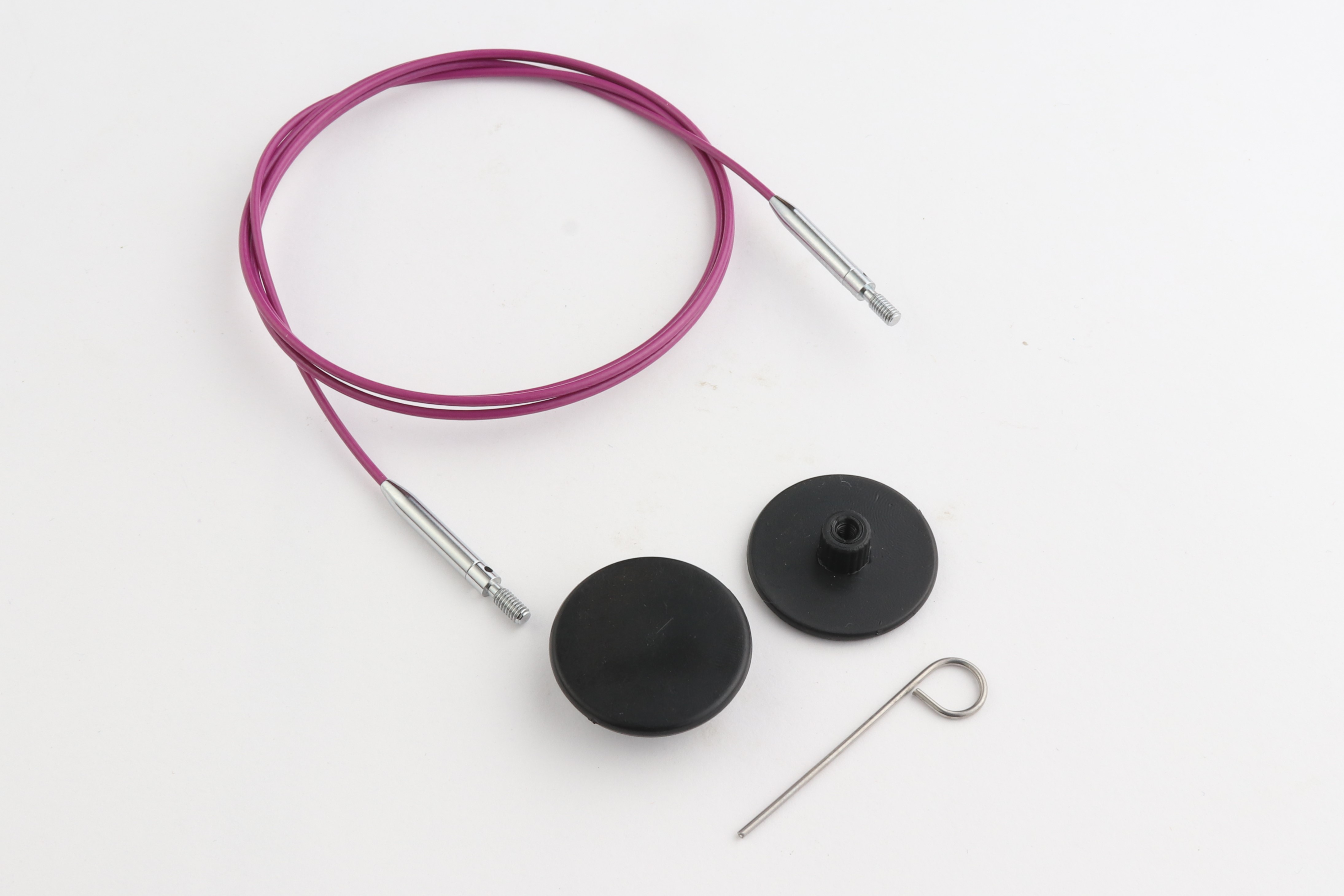 Набор: фиолетовый вращающийся (на 360°) стальной тросик 76см (100см), 2 заглушки и кабельный ключик