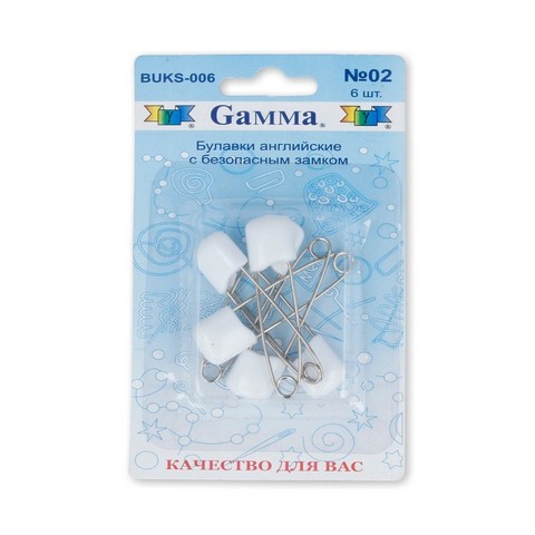 Булавки английские с безопасным замком "Гамма" BUKS-006 6шт №02 белый