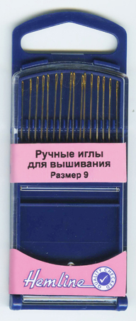 Иглы ручные "Hemline" 280G.9  для вышивания  с золотым ушком, с острым кончиком №9, упак.-16шт.