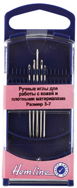 Иглы ручные "Hemline" 217G.37 для кожи, размер N 3-7, 5 шт.,в пластиковом контейнере