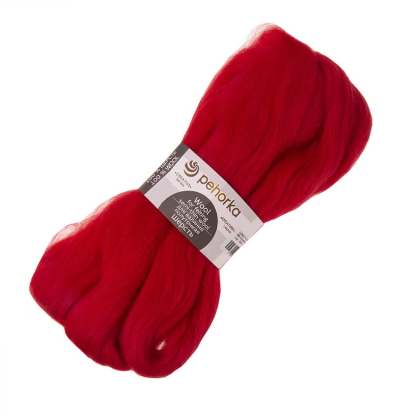 Шерсть для валяния 100% полутонкая шерсть, 50 г, №0088 мак, упак (10шт.)