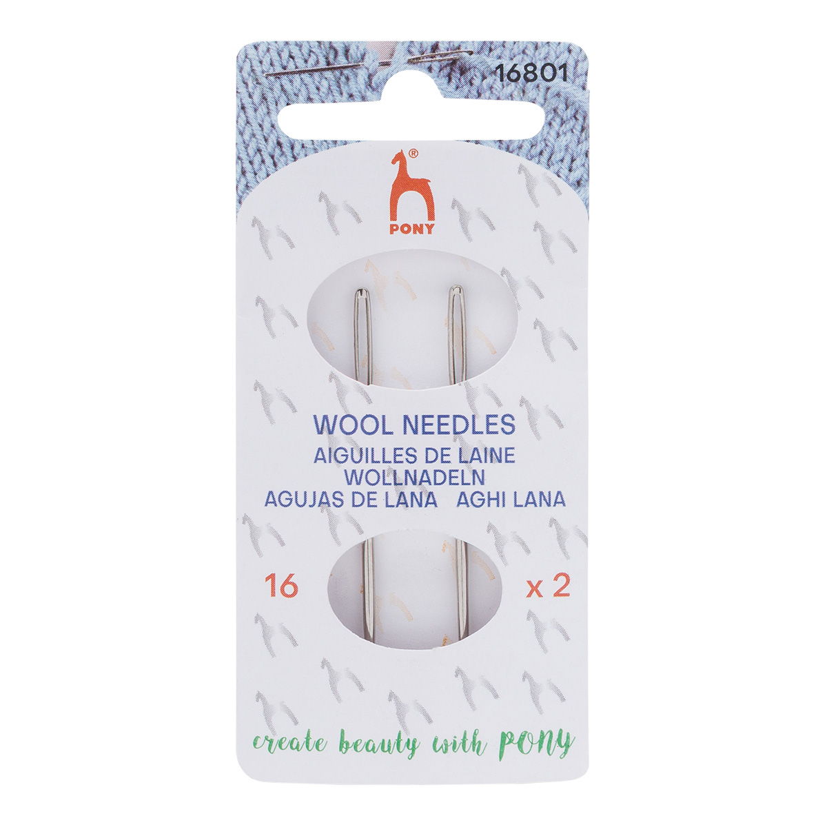 Иглы ручные для шерсти Wool, 2шт, PONY, 16301(16801)