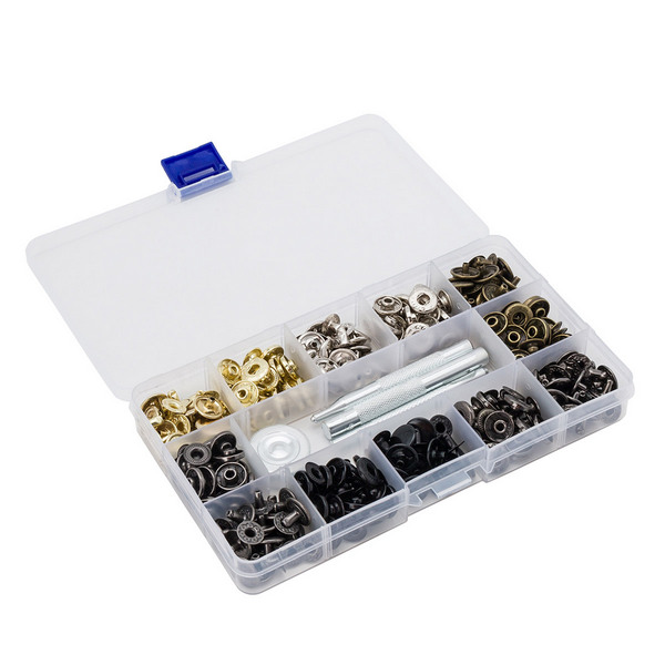 Кнопки Альфа (S-образные) d=12,5мм, упак./90компл.(+/- 2 шт). с ручным установщиком, цв. Мультиколор