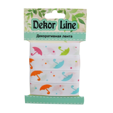 Лента репсовая "Зонтики", 10мм*3м , цв. белый