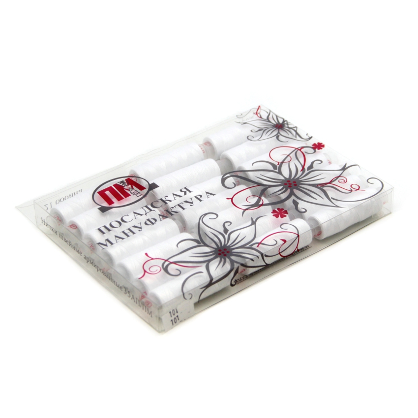 Нитки швейные армированные 45 АП/ПМ б/н цв. белый (уп.- 21 шт.) намотка 150 м