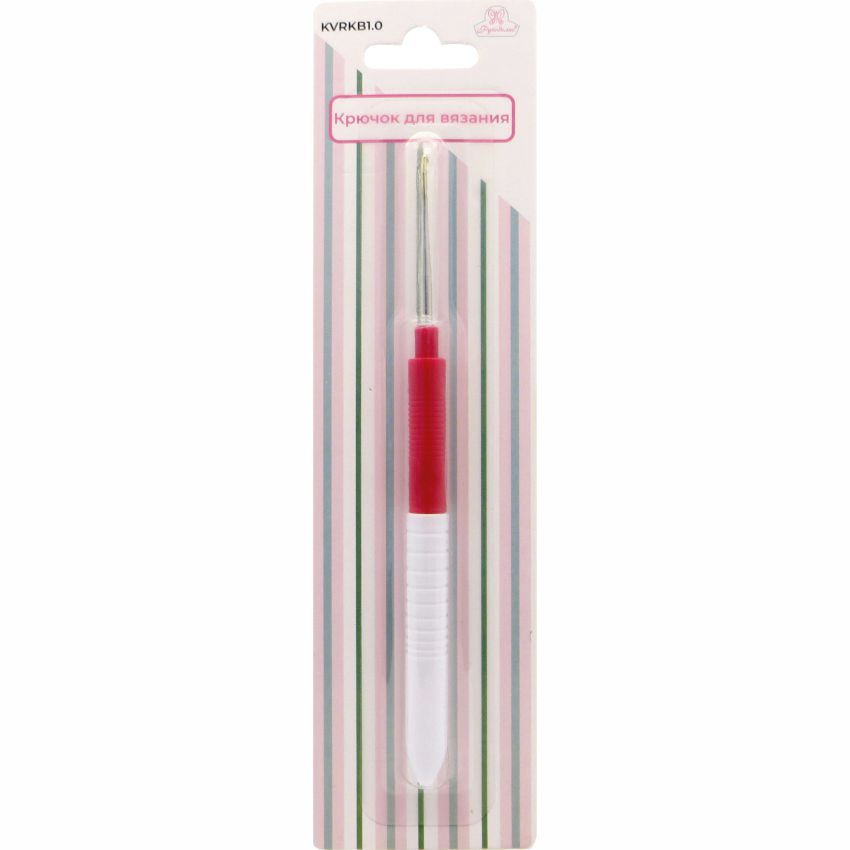 Крючок вязальный "Рукоделие" односторонний алюминиевый, красно-белый, 1.0мм