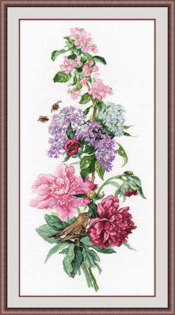 Набор для вышивания «Овен» 1000 " Цветочная композиция. Пионы" 19*44 см.