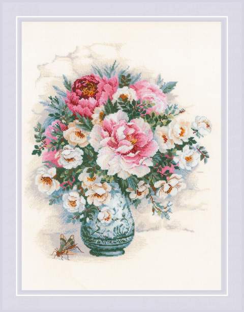 Набор для вышивания «Риолис» 1816 "Пионы и шиповник"30*40 см
