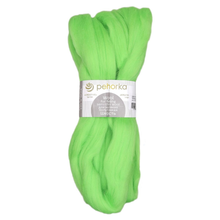 Шерсть для валяния 100% полутонкая шерсть, 50 г, №0793 яр. салат,упак (10шт.)