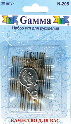 Иглы ручные "Gamma" N-205 для рукоделия 30 шт в блистере