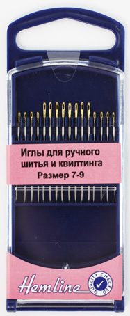 Иглы ручные "Hemline" 281G.79 для квилтинга в пластиковом контейнере №7-9, 16 шт.