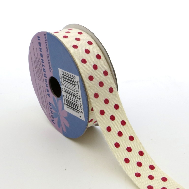 Лента декоративная "Рукоделие" PCRN-004 Горошек (красн.)15мм х 3м