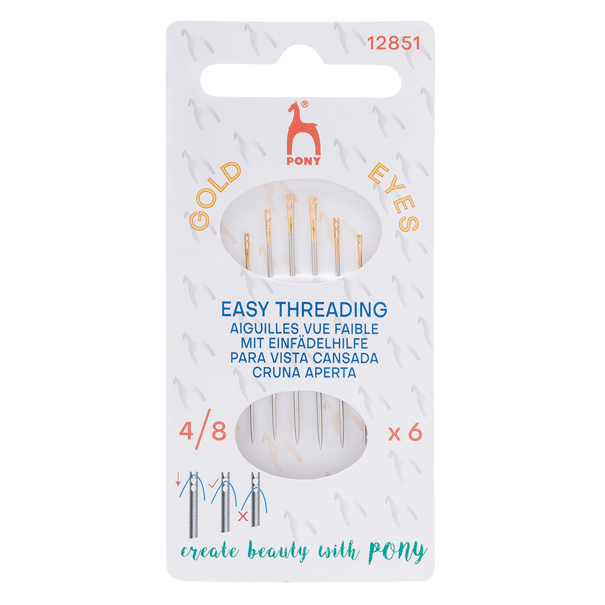 Иглы ручные с упрощенным вдеванием Easy Threading №4-8, 6шт. PONY.12851(12351) 