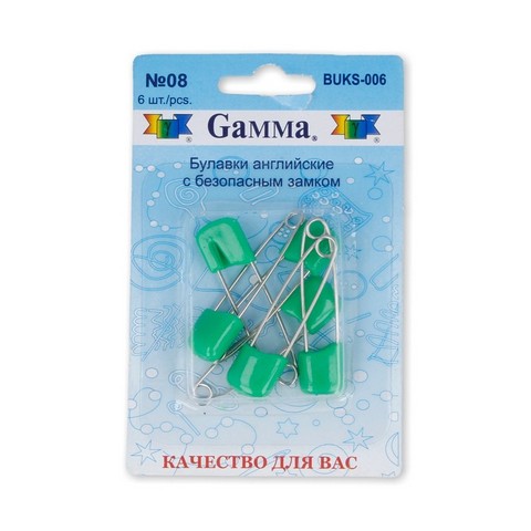 Булавки английские с безопасным замком "Гамма" BUKS-006 6шт №08 зеленый