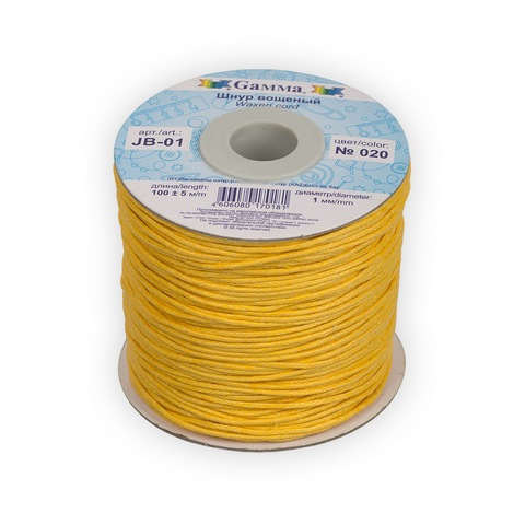 Шнур вощеный JB-01 "Gamma" d=1мм, боб.100 м ± 5 м, цв.020 желтый
